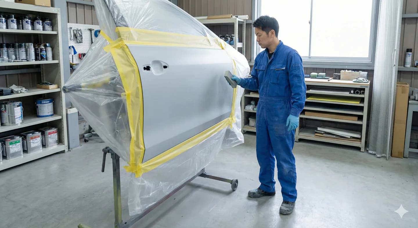 Illustrative preparation of a vehicle door for painting